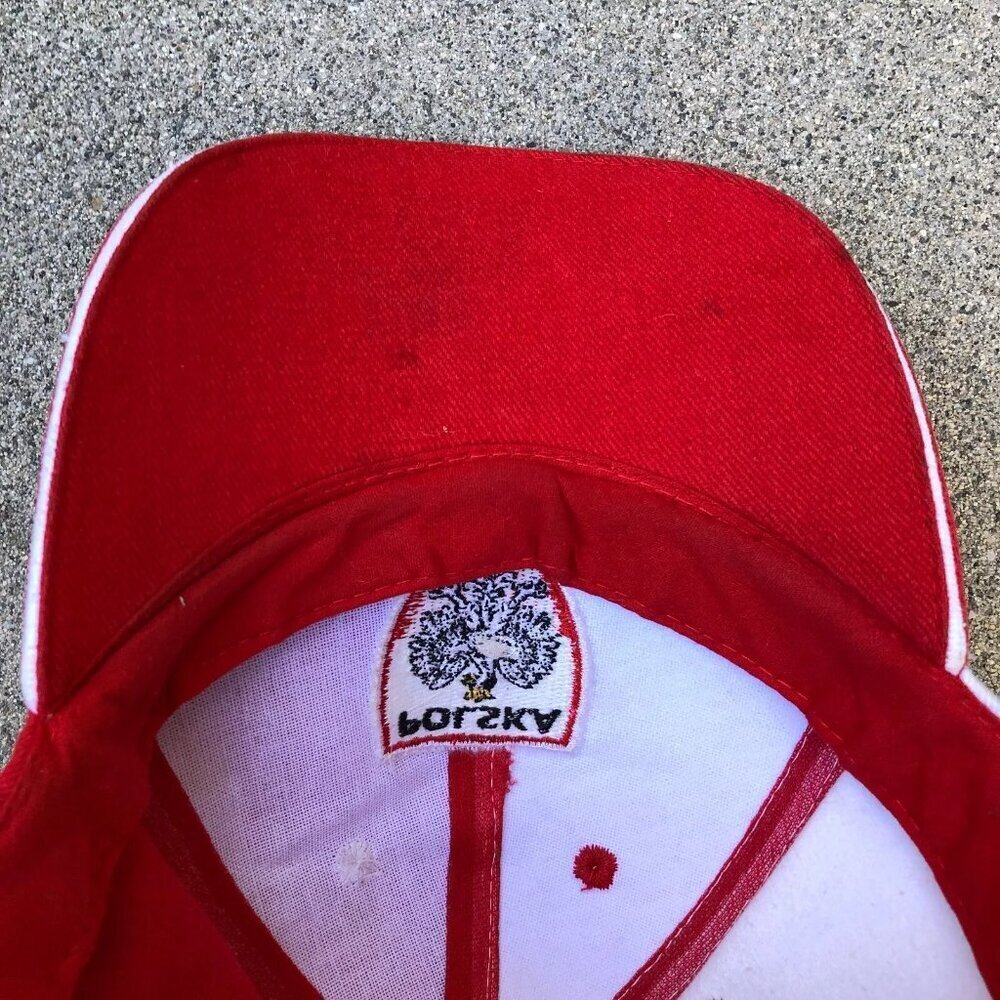 Vintage 90s POLSKA Poland Flag Hat Men's Red White Adjustable Baseball Cap - Picture 7 of 7